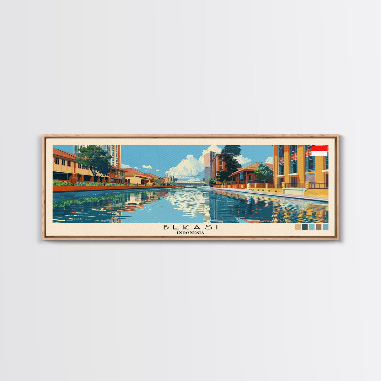 Bekasi, Indonesia Panoramic Canvas Print, Bekasi, Indonesia Painting, Indonesia Art, Bekasi Travel Poster, Travel Art, Guest Room Painting