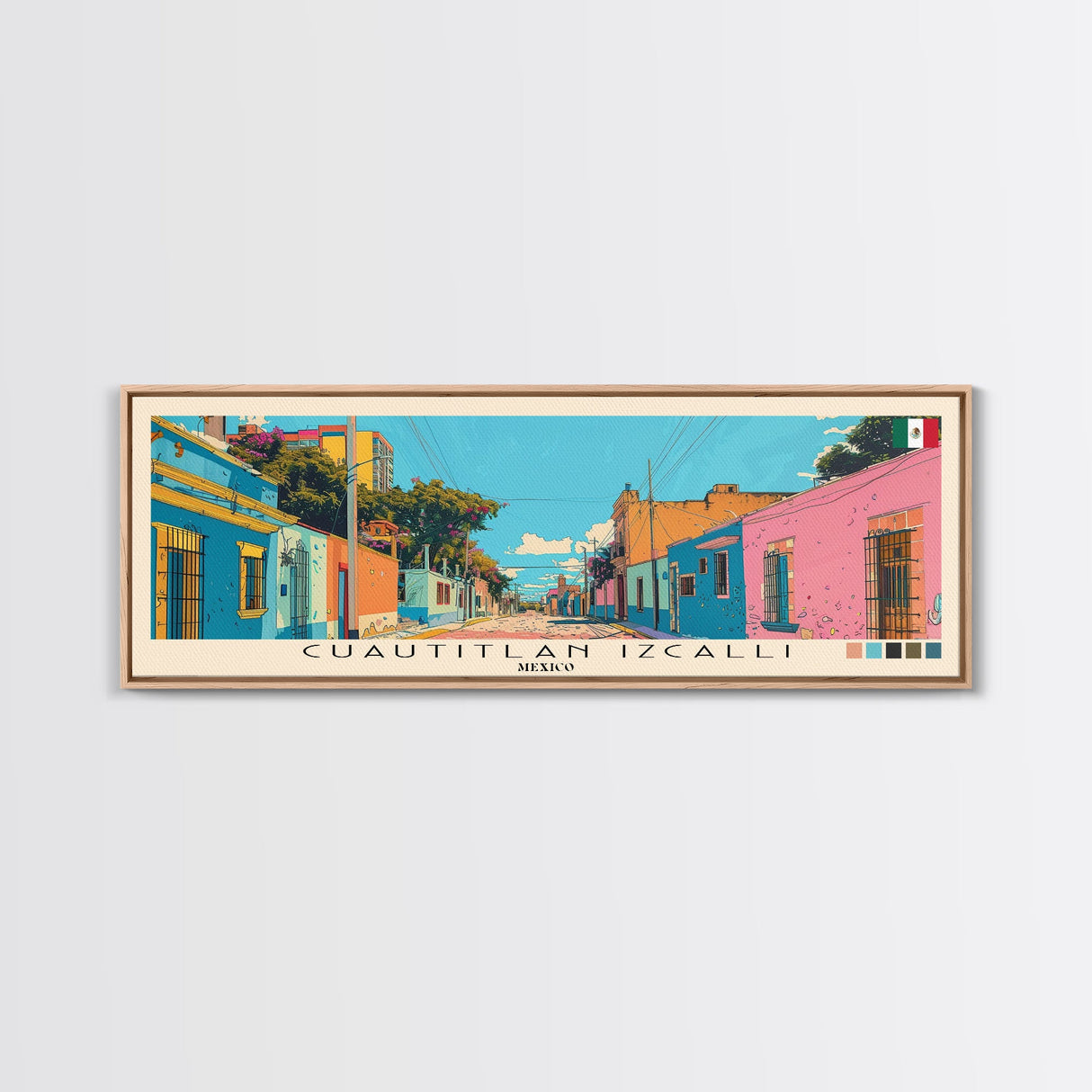 Cuautitlan Izcalli, Mexico Panoramic Canvas Print, Cuautitlan Izcalli, Mexico Painting, Mexico Art, Cuautitlan Izcalli Travel Poster, Travel Art, Guest Room Painting