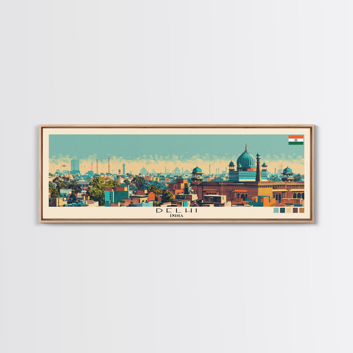 Delhi, India Panoramic Canvas Print, Delhi, India Painting, India Art, Delhi Travel Poster, Travel Art, Guest Room Painting