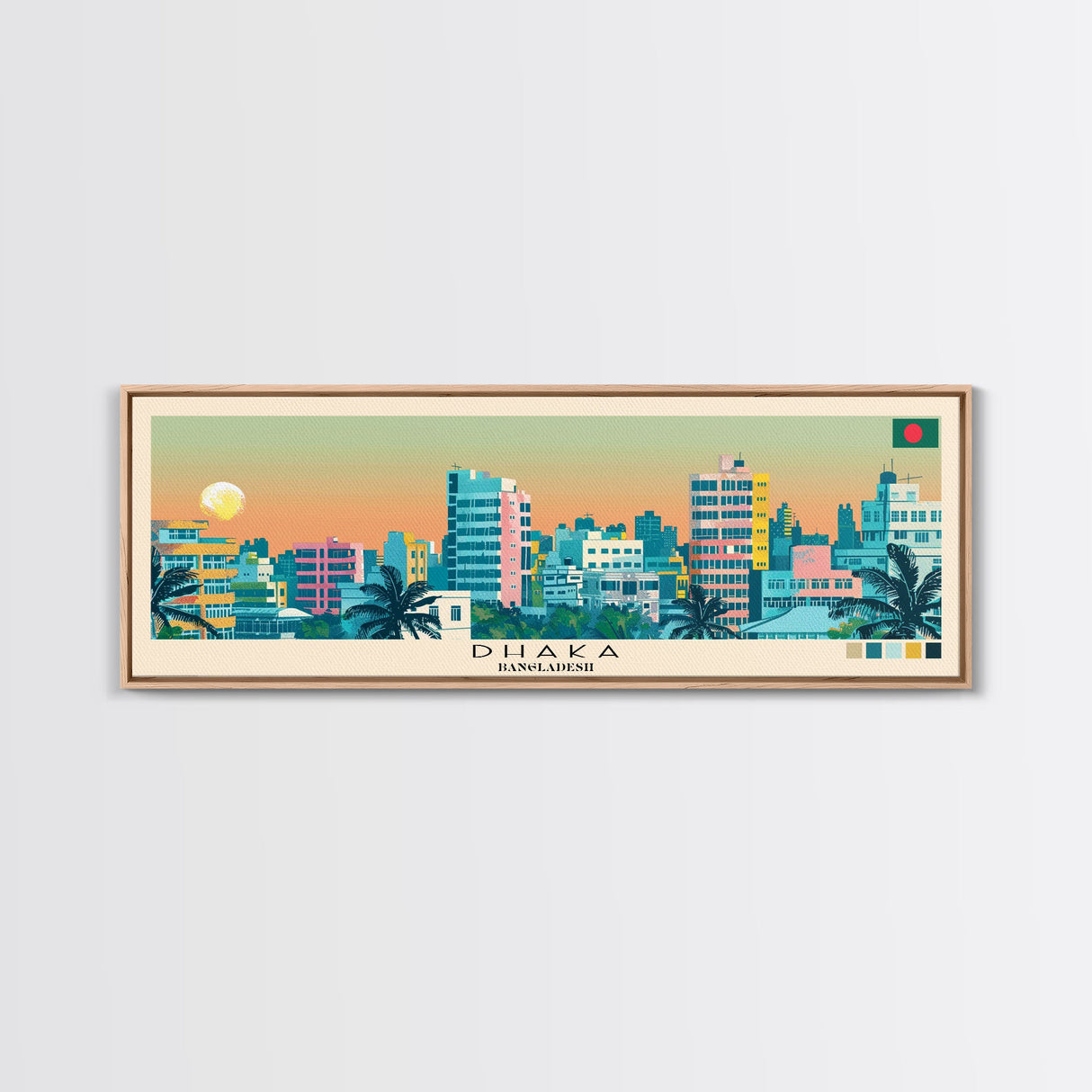 Dhaka, Bangladesh Panoramic Canvas Print, Dhaka, Bangladesh Painting, Bangladesh Art, Dhaka Travel Poster, Travel Art, Guest Room Painting