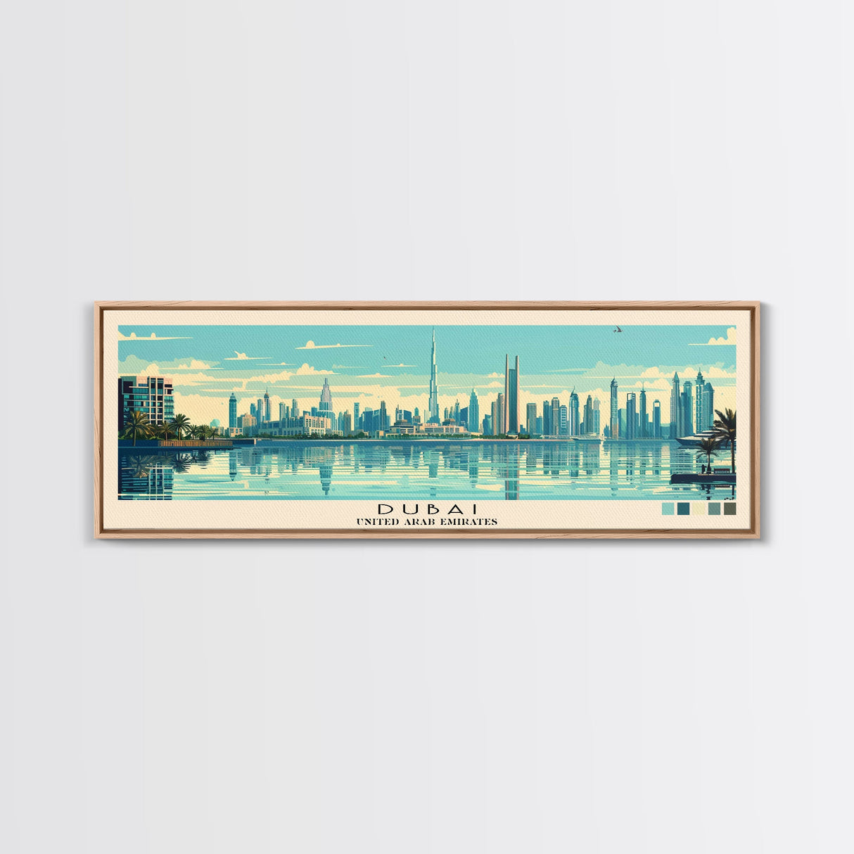 Dubai, United Arab Emirates Panoramic Canvas Print, Dubai, United Arab Emirates Painting, United Arab Emirates Art, Dubai Travel Poster, Travel Art, Housewarming Gift