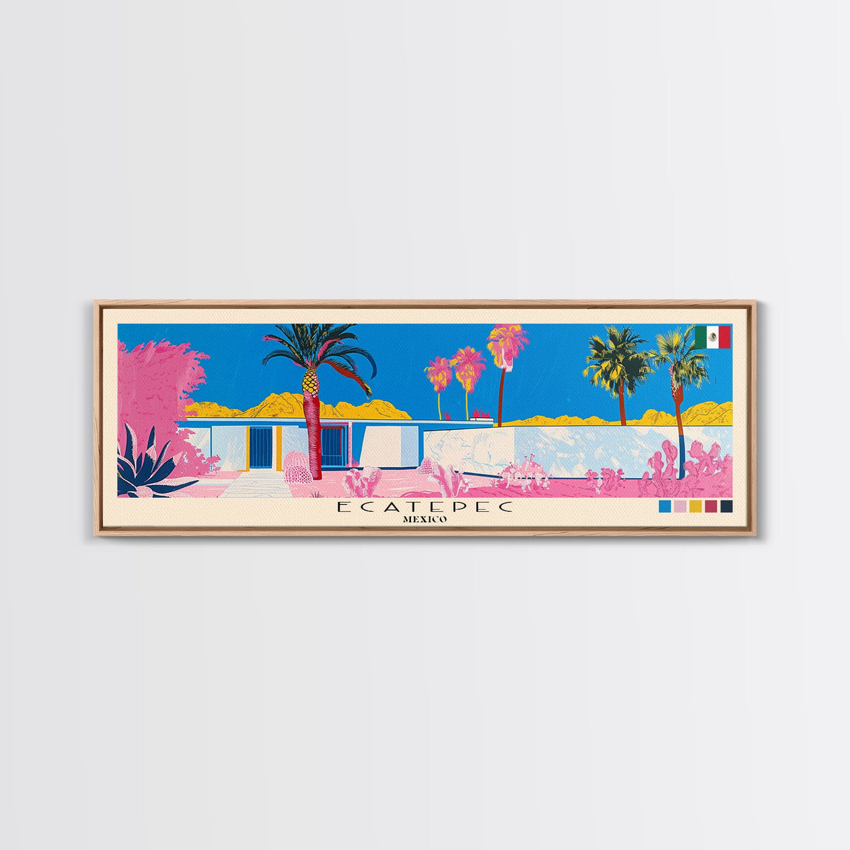 Ecatepec, Mexico Panoramic Canvas Print, Ecatepec, Mexico Painting, Mexico Art, Ecatepec Travel Poster, Travel Art, Guest Room Painting