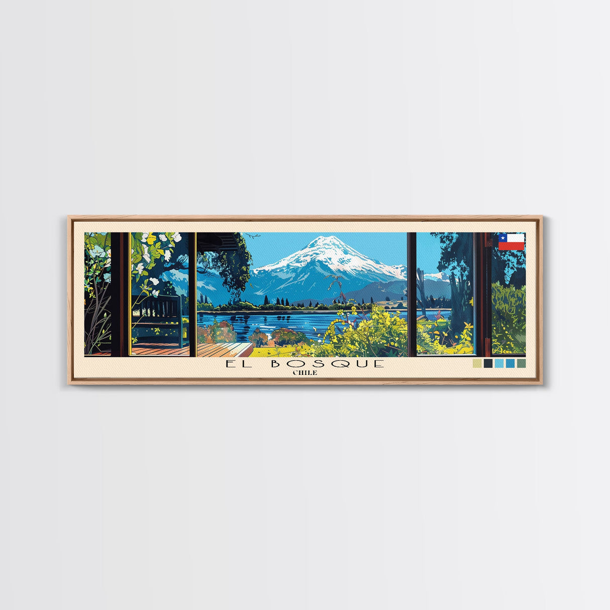 El Bosque, Chile Panoramic Canvas Print, El Bosque, Chile Painting, Chile Art, El Bosque Travel Poster, Travel Art, Guest Room Painting