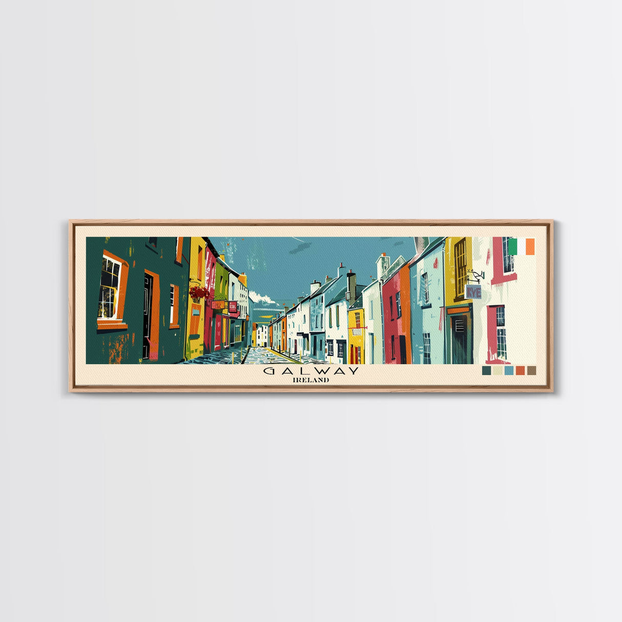 Galway, Ireland Panoramic Canvas Print, Galway, Ireland Painting, Ireland Art, Galway Travel Poster, Travel Art, Housewarming Gift