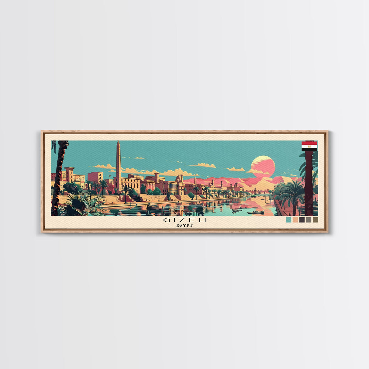 Gizeh, Egypt Panoramic Canvas Print, Gizeh, Egypt Painting, Egypt Art, Gizeh Travel Poster, Travel Art, Vacation Gift