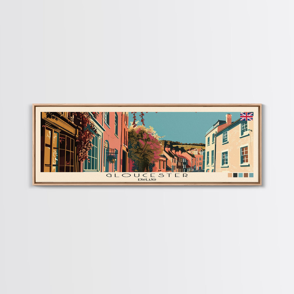 Gloucester, England Panoramic Canvas Print, Gloucester, England Painting, England Art, Gloucester Travel Poster, Travel Art, Guest Room Painting