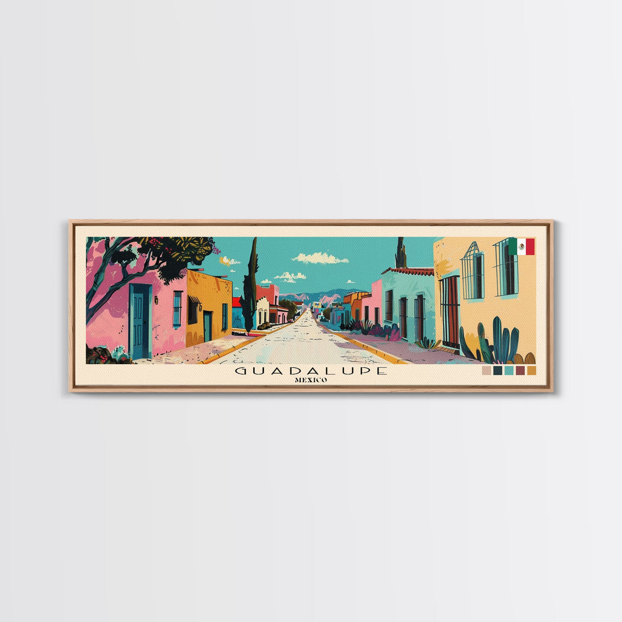 Guadalupe, Mexico Panoramic Canvas Print, Guadalupe, Mexico Painting, Mexico Art, Guadalupe Travel Poster, Travel Art, Housewarming Gift