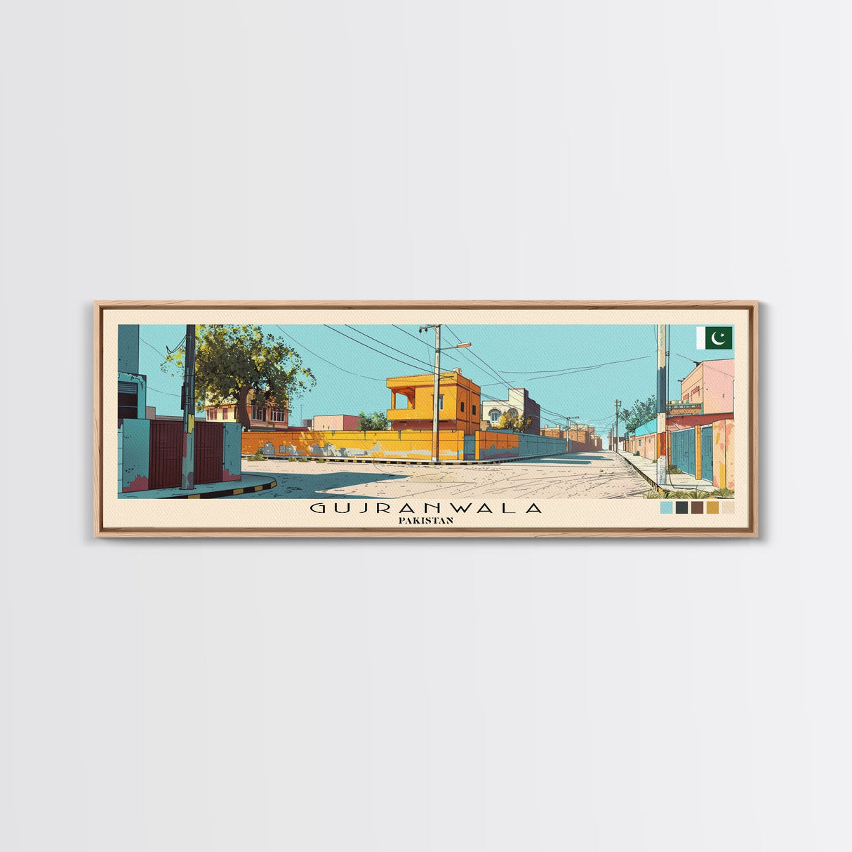 Gujranwala, Pakistan Panoramic Canvas Print, Gujranwala, Pakistan Painting, Pakistan Art, Gujranwala Travel Poster, Travel Art, Housewarming Gift