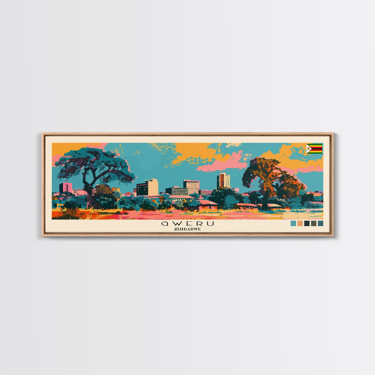 Gweru, Zimbabwe Panoramic Canvas Print, Gweru, Zimbabwe Painting, Zimbabwe Art, Gweru Travel Poster, Travel Art, Guest Room Painting