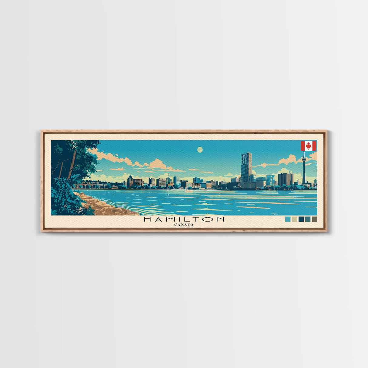 Hamilton, Canada Panoramic Canvas Print, Hamilton, Canada Painting, Canada Art, Hamilton Travel Poster, Travel Art, Living Room Painting