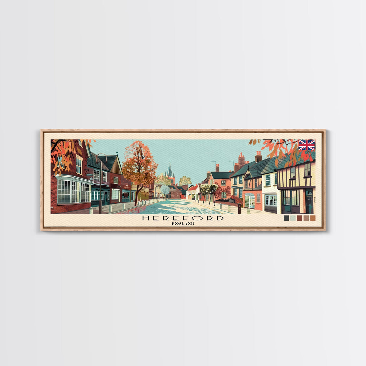 Hereford, England Panoramic Canvas Print, Hereford, England Painting, England Art, Hereford Travel Poster, Travel Art, Vacation Gift