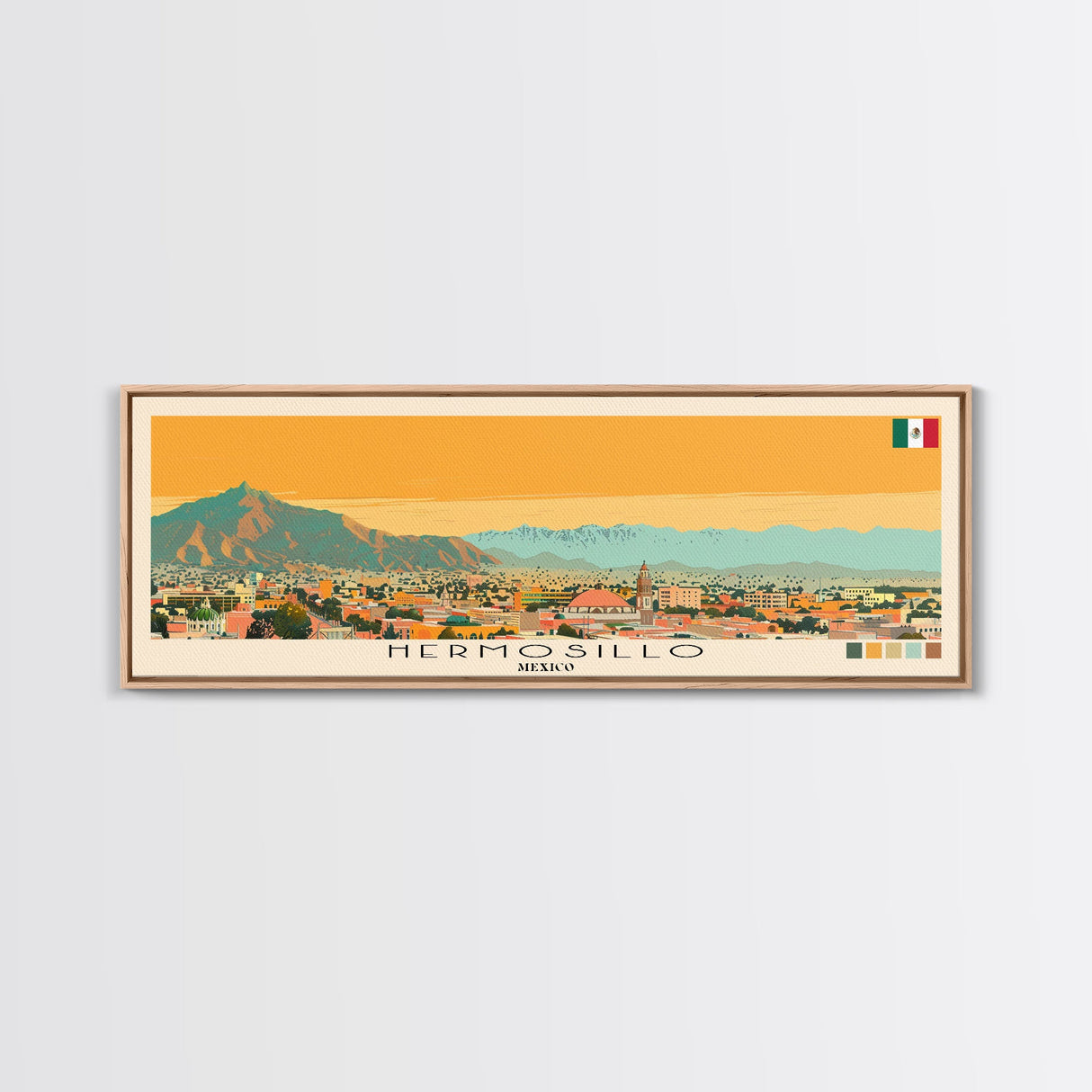 Hermosillo, Mexico Panoramic Canvas Print, Hermosillo, Mexico Painting, Mexico Art, Hermosillo Travel Poster, Travel Art, Living Room Painting