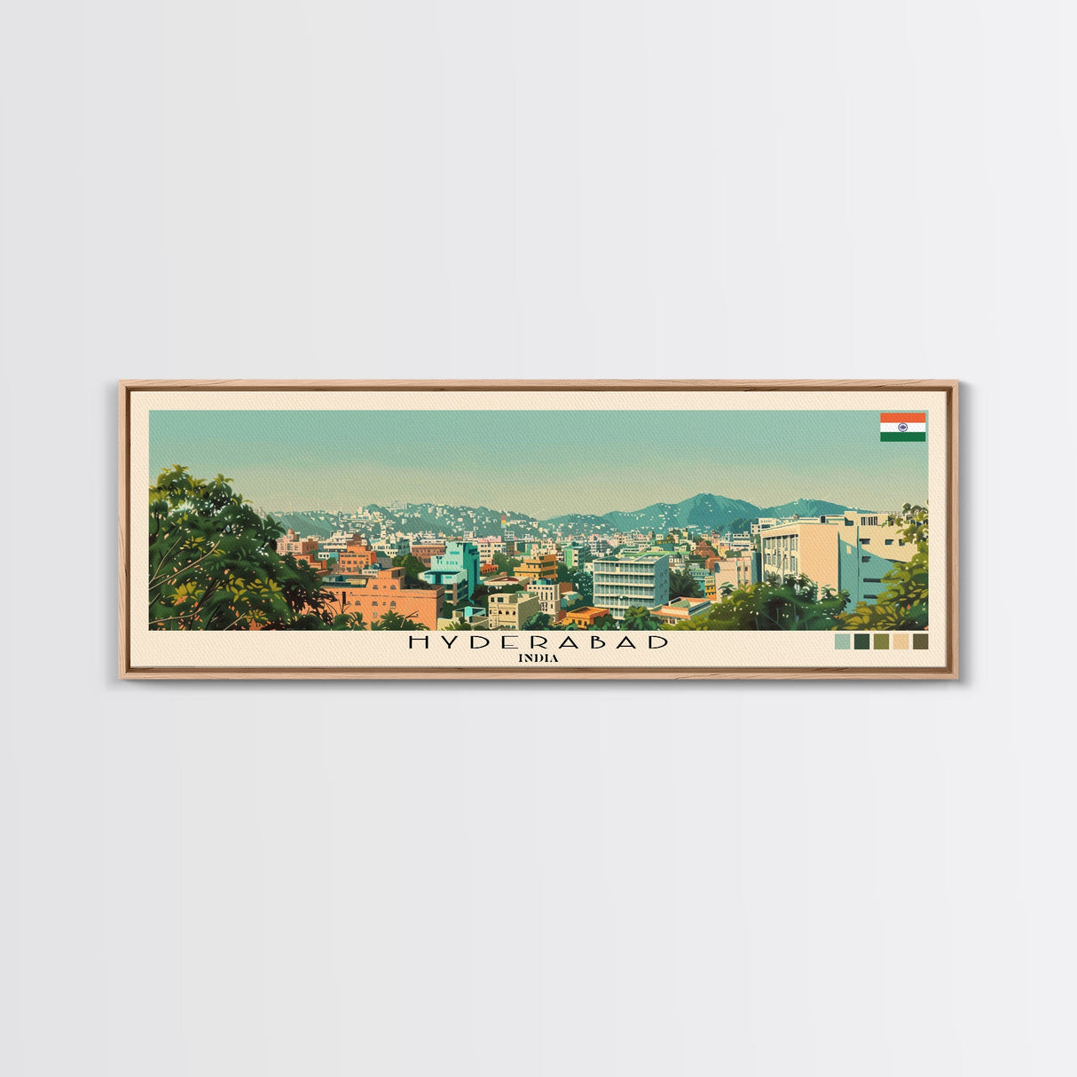 Hyderabad, India Panoramic Canvas Print, Hyderabad, India Painting, India Art, Hyderabad Travel Poster, Travel Art, Vacation Gift