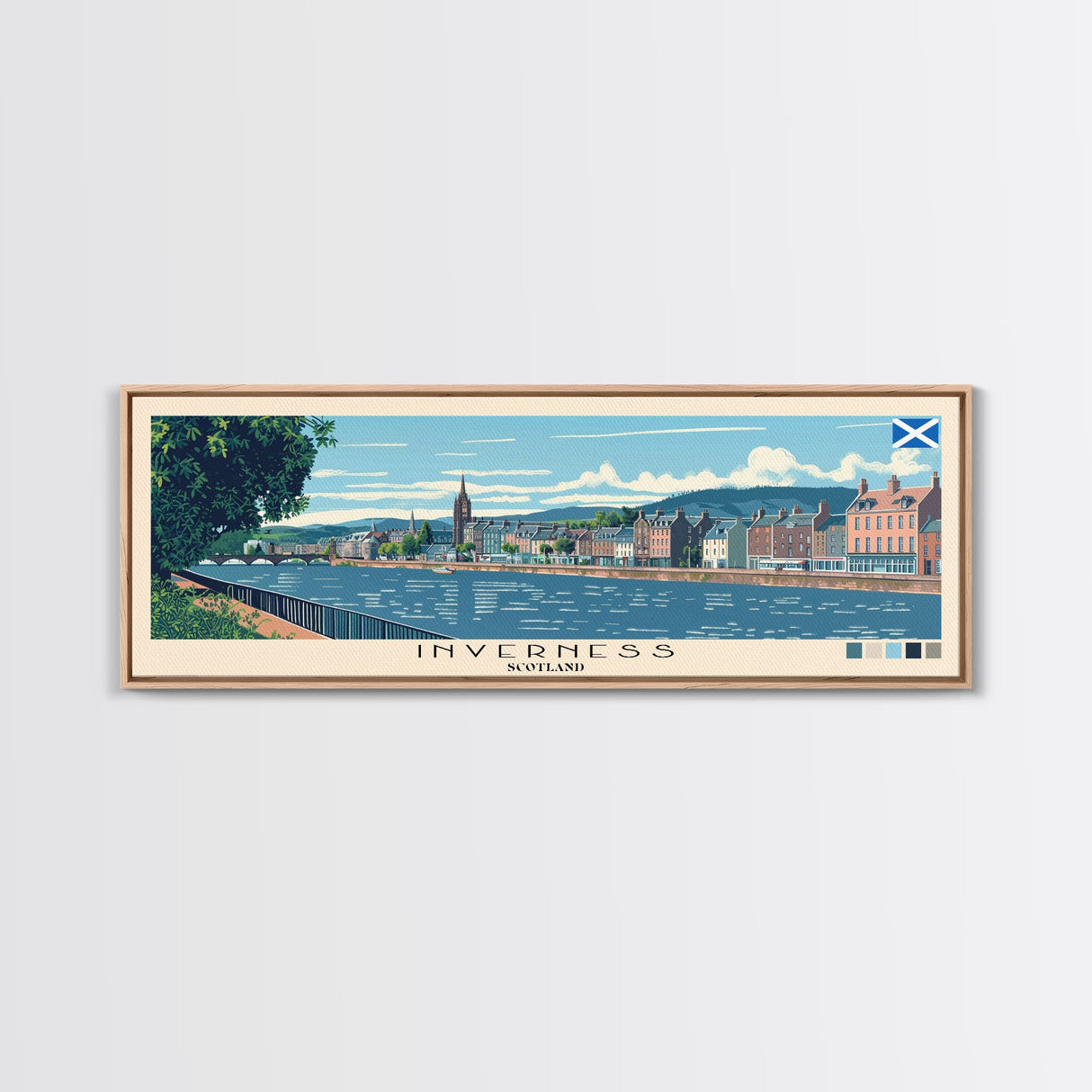 Inverness, Scotland Panoramic Canvas Print, Inverness, Scotland Painting, Scotland Art, Inverness Travel Poster, Travel Art, Guest Room Painting