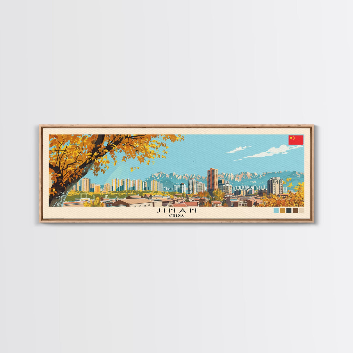 Jinan, China Panoramic Canvas Print, Jinan, China Painting, China Art, Jinan Travel Poster, Travel Art, Housewarming Gift