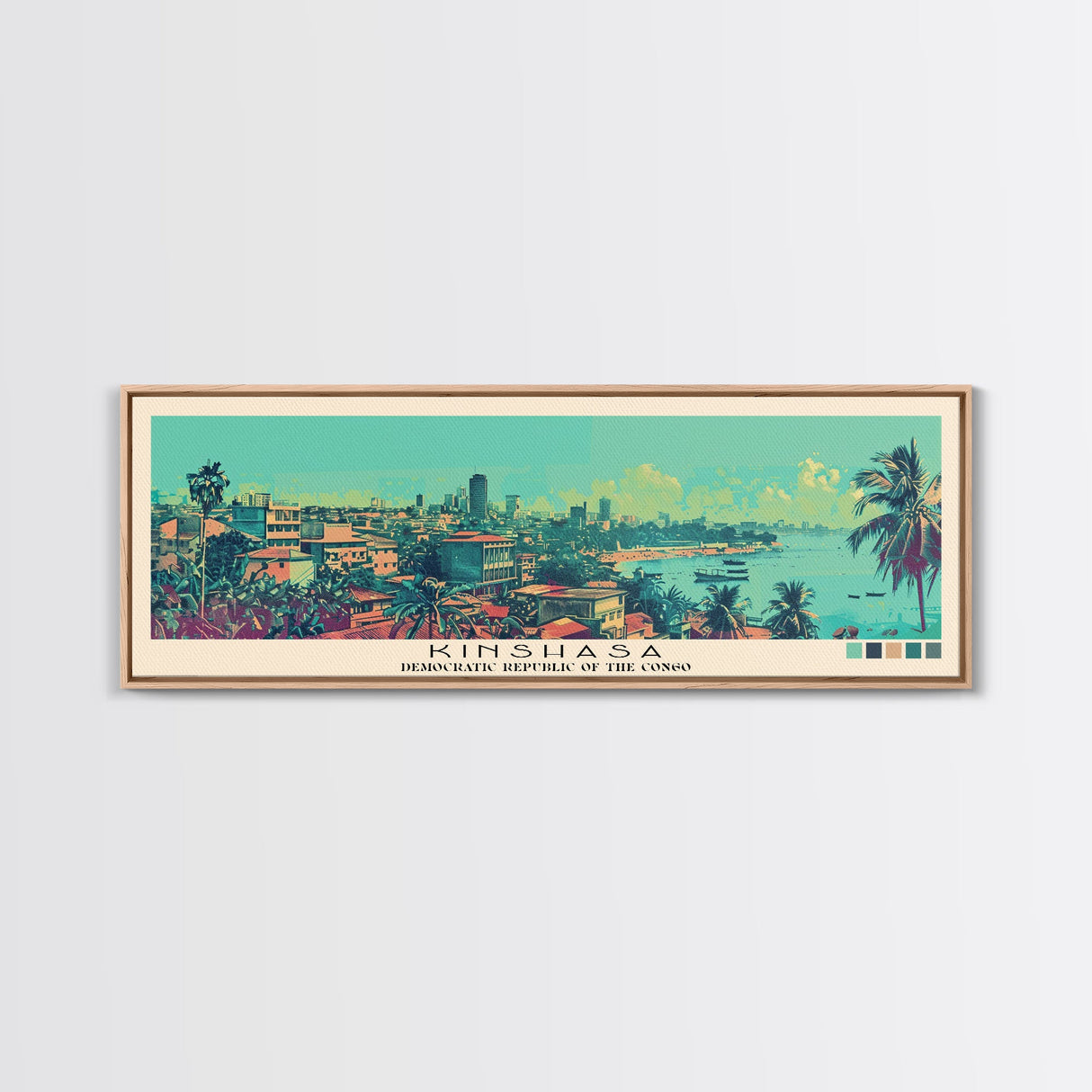 Kinshasa, Congo Panoramic Canvas Print, Kinshasa, Congo Painting, Congo Art, Kinshasa Travel Poster, Travel Art, Guest Room Painting