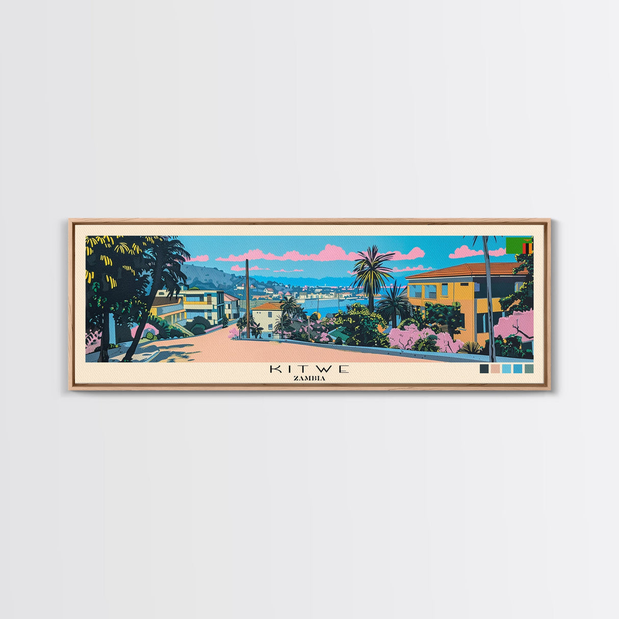 Kitwe, Zambia Panoramic Canvas Print, Kitwe, Zambia Painting, Zambia Art, Kitwe Travel Poster, Travel Art, Guest Room Painting