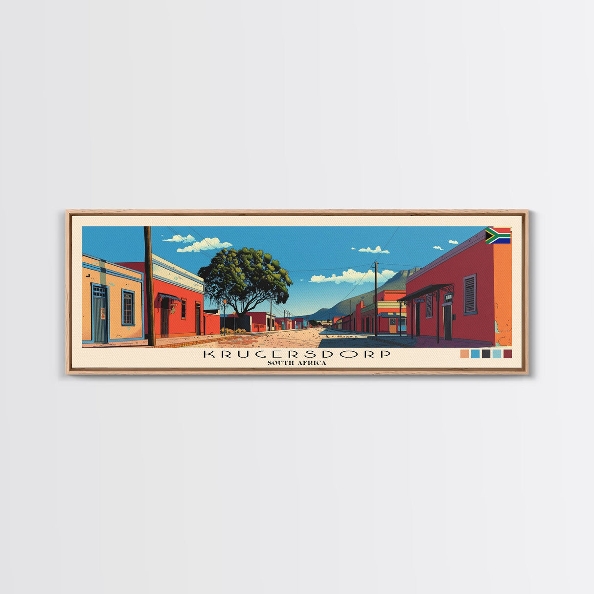 Krugersdorp, South Africa Panoramic Canvas Print, Krugersdorp, South Africa Painting, South Africa Art, Krugersdorp Travel Poster, Travel Art, Guest Room Painting