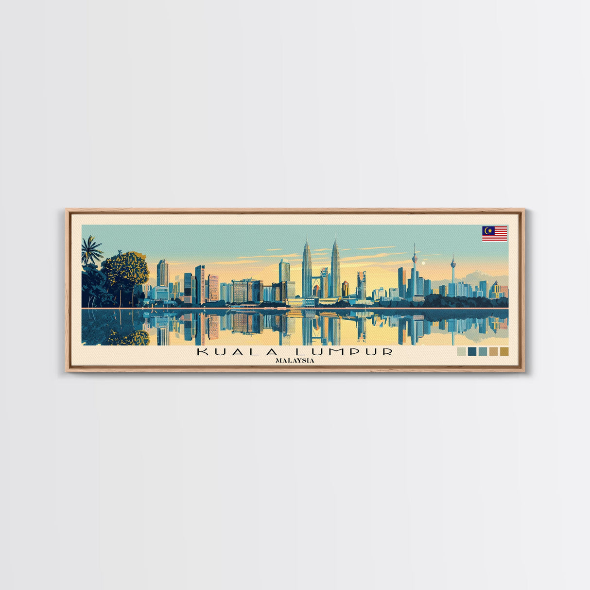 Kuala Lumpur, Malaysia Panoramic Canvas Print, Kuala Lumpur, Malaysia Painting, Malaysia Art, Kuala Lumpur Travel Poster, Travel Art, Guest Room Painting