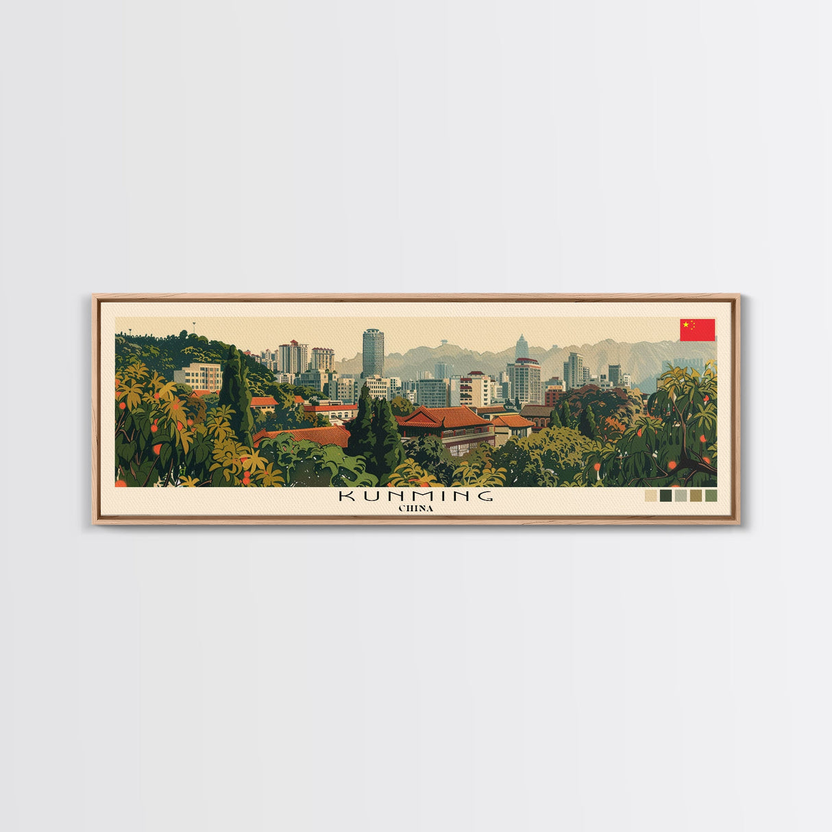 Kunming, China Panoramic Canvas Print, Kunming, China Painting, China Art, Kunming Travel Poster, Travel Art, Housewarming Gift