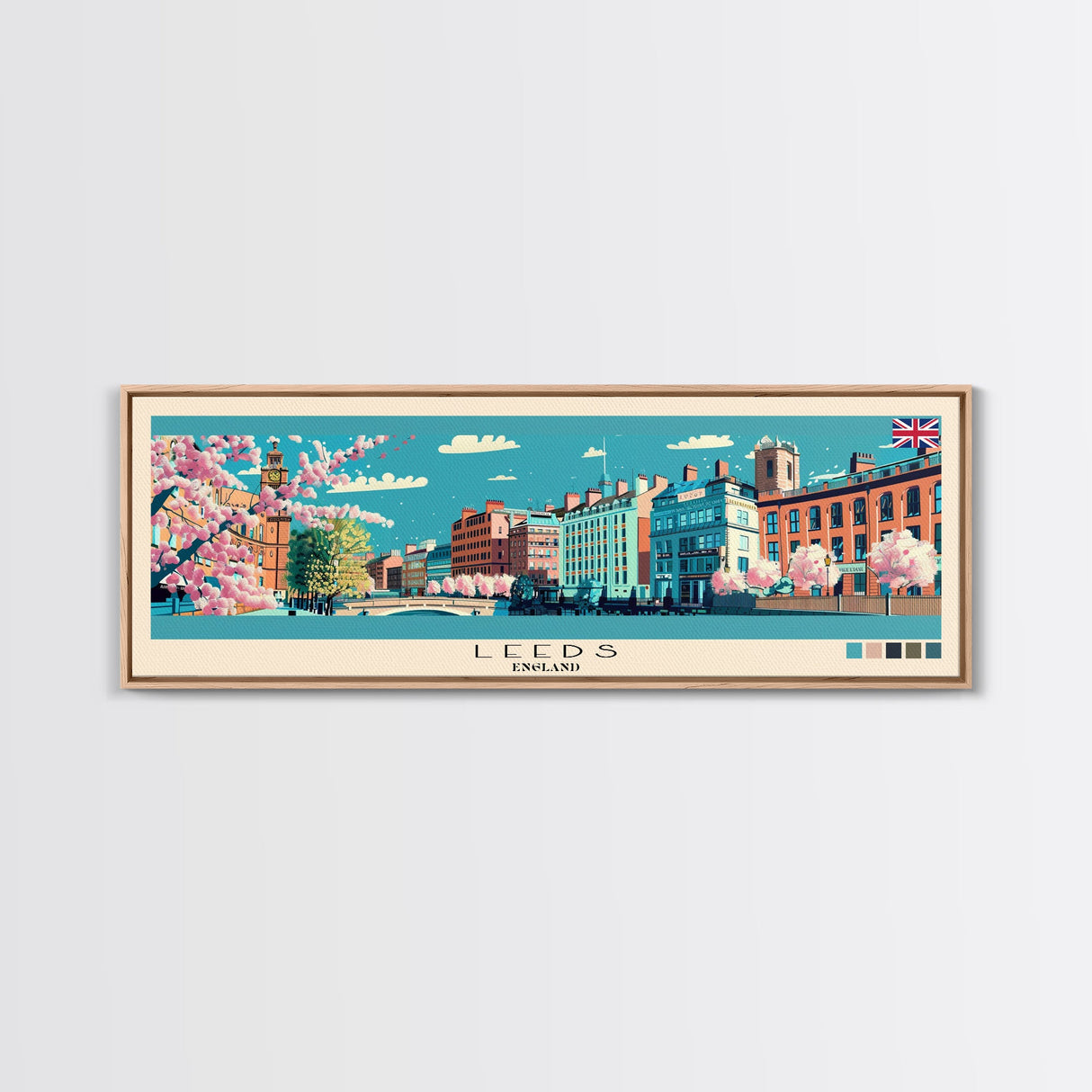 Leeds, England Panoramic Canvas Print, Leeds, England Painting, England Art, Leeds Travel Poster, Travel Art, Guest Room Painting