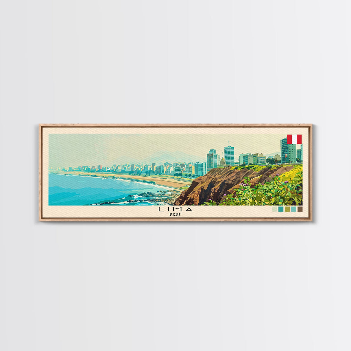 Lima, Peru Panoramic Canvas Print, Lima, Peru Painting, Peru Art, Lima Travel Poster, Travel Art, Guest Room Painting