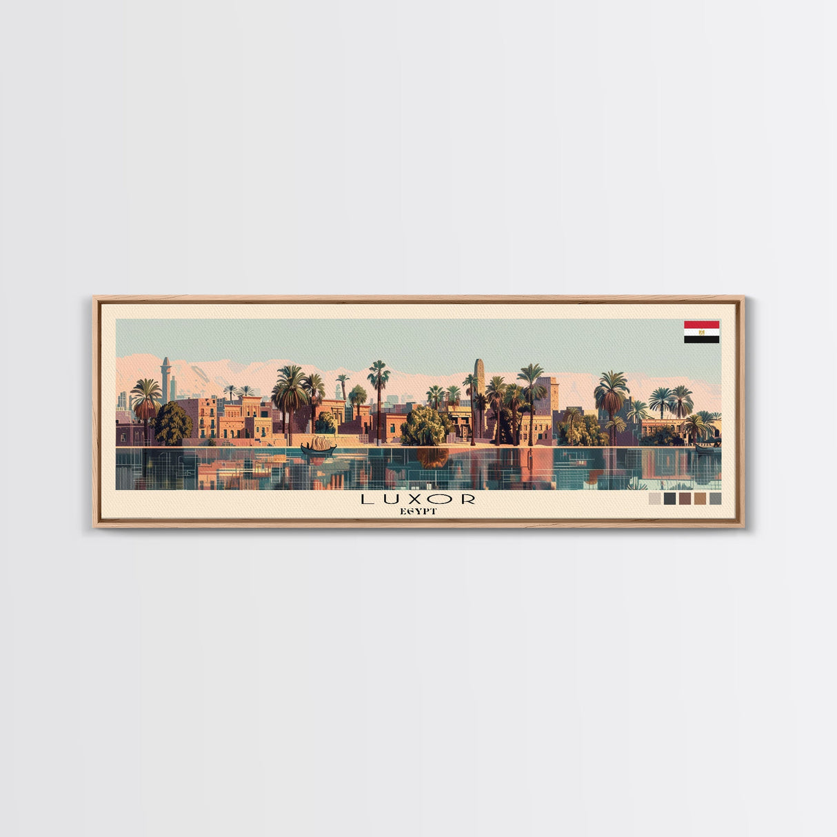 Luxor, Egypt Panoramic Canvas Print, Luxor, Egypt Painting, Egypt Art, Luxor Travel Poster, Travel Art, Vacation Gift