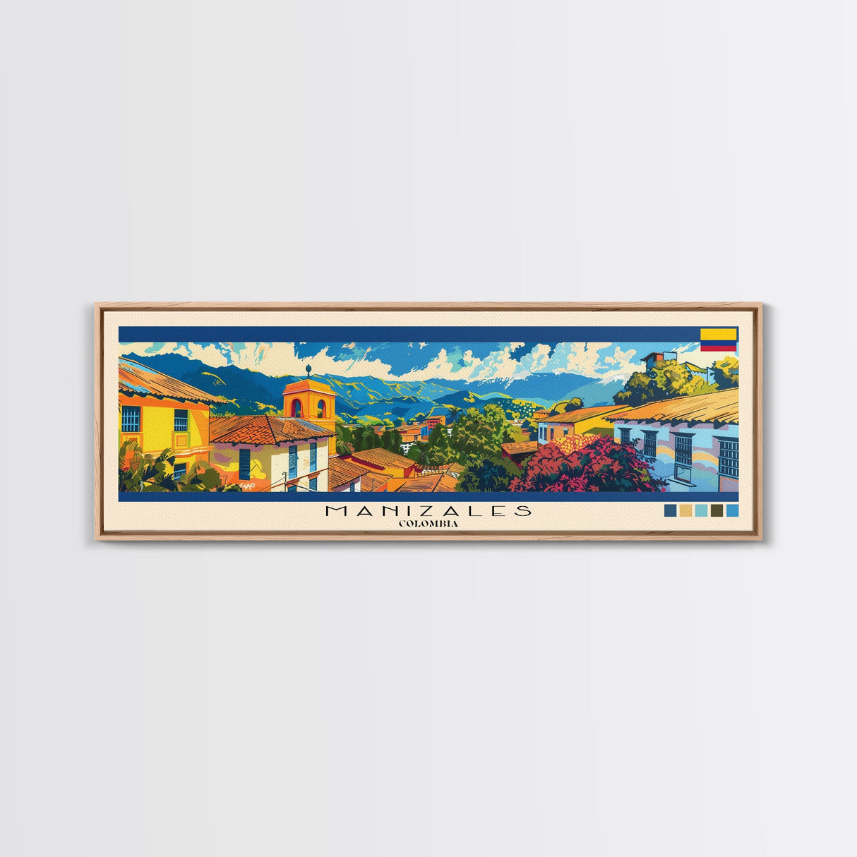 Manizales, Colombia Panoramic Canvas Print, Manizales, Colombia Painting, Colombia Art, Manizales Travel Poster, Travel Art, Housewarming Gift