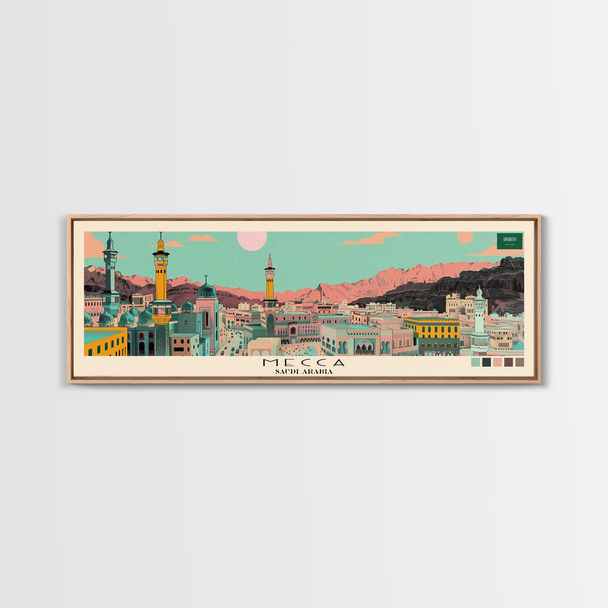 Mecca, Saudi Arabia Panoramic Canvas Print, Mecca, Saudi Arabia Painting, Saudi Arabia Art, Mecca Travel Poster, Travel Art, Guest Room Painting