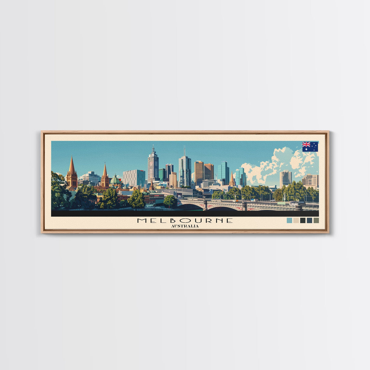 Melbourne, Australia Panoramic Canvas Print, Melbourne, Australia Painting, Australia Art, Melbourne Travel Poster, Travel Art, Guest Room Painting