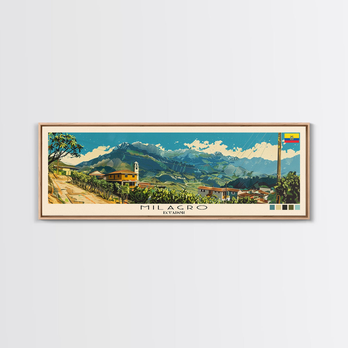 Milagro, Ecuador Panoramic Canvas Print, Milagro, Ecuador Painting, Ecuador Art, Milagro Travel Poster, Travel Art, Vacation Gift