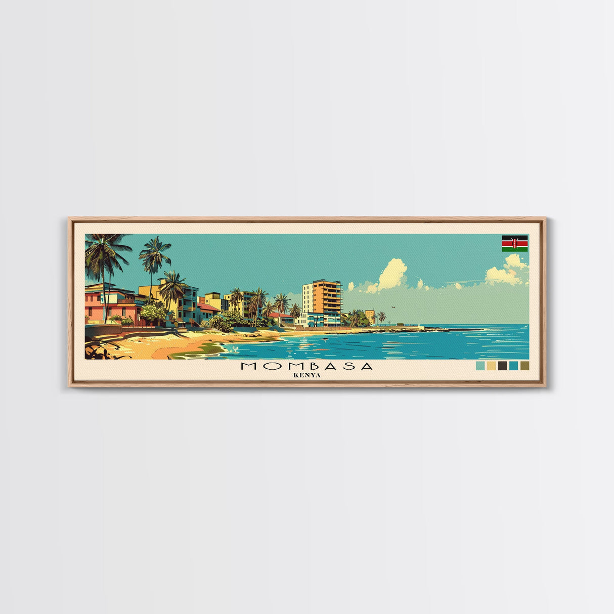 Mombasa, Kenya Panoramic Canvas Print, Mombasa, Kenya Painting, Kenya Art, Mombasa Travel Poster, Travel Art, Guest Room Painting