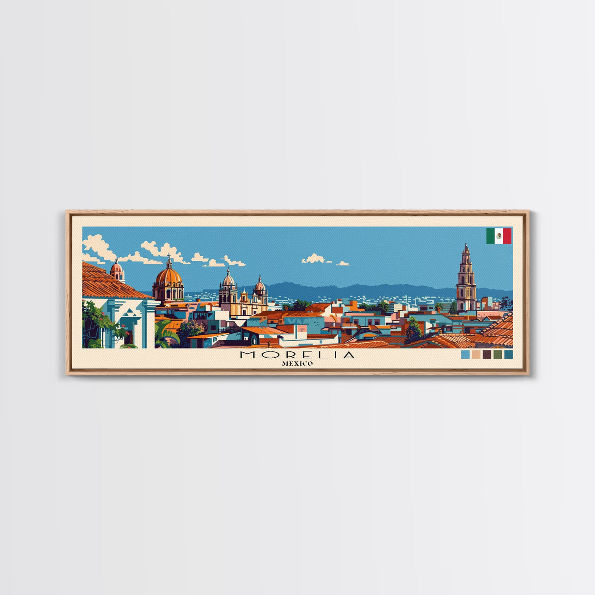 Morelia, Mexico Panoramic Canvas Print, Morelia, Mexico Painting, Mexico Art, Morelia Travel Poster, Travel Art, Vacation Gift