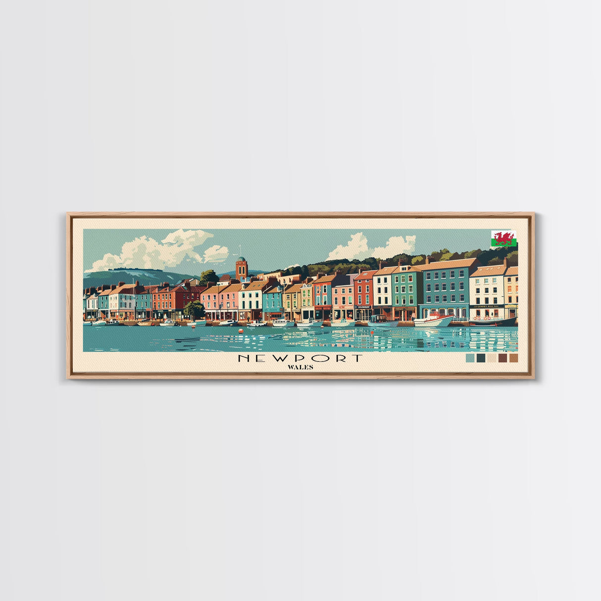 Newport, Wales Panoramic Canvas Print, Newport, Wales Painting, Wales Art, Newport Travel Poster, Travel Art, Housewarming Gift