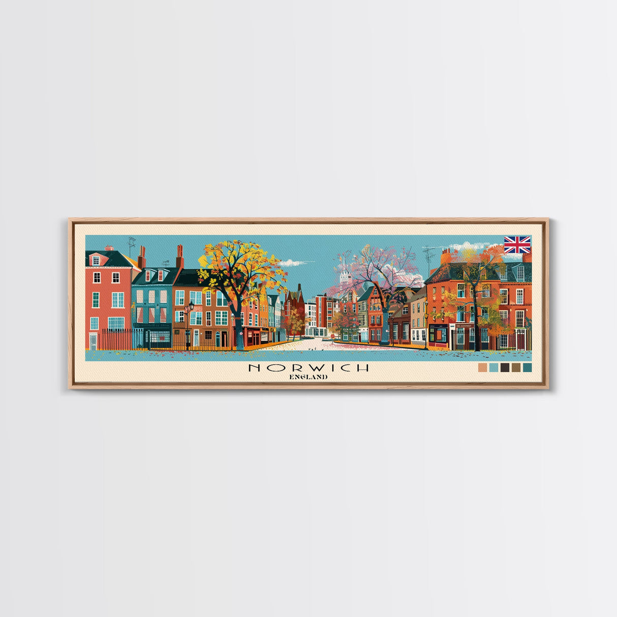 Norwich, England Panoramic Canvas Print, Norwich, England Painting, England Art, Norwich Travel Poster, Travel Art, Vacation Gift