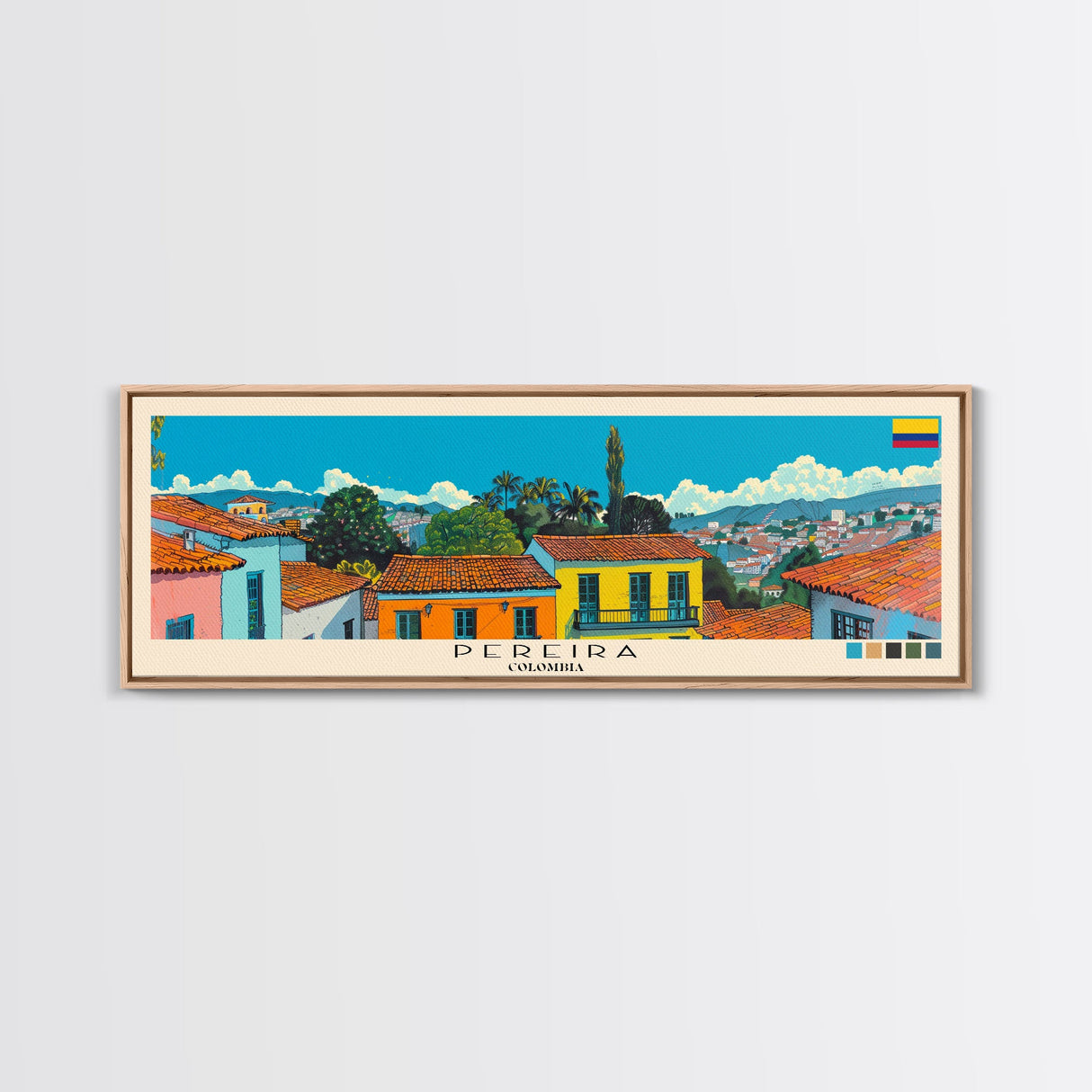 Pereira, Colombia Panoramic Canvas Print, Pereira, Colombia Painting, Colombia Art, Pereira Travel Poster, Travel Art, Guest Room Painting