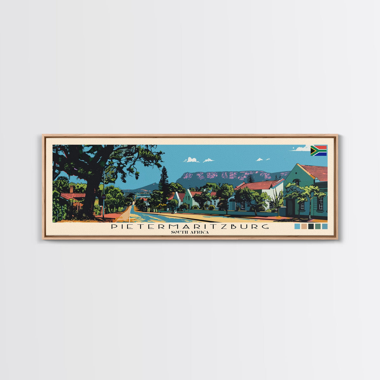 Pietermaritzburg, South Africa Panoramic Canvas Print, Pietermaritzburg, South Africa Painting, South Africa Art, Pietermaritzburg Travel Poster, Travel Art, Guest Room Painting