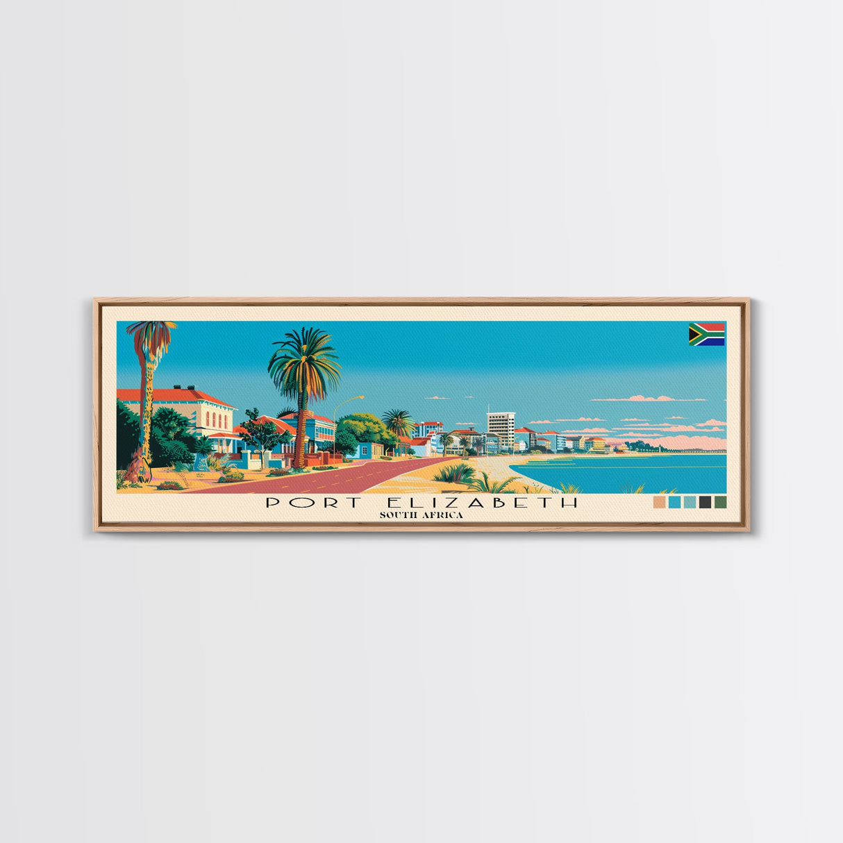 Port Elizabeth, South Africa Panoramic Canvas Print, Port Elizabeth, South Africa Painting, South Africa Art, Port Elizabeth Travel Poster, Travel Art, Living Room Painting