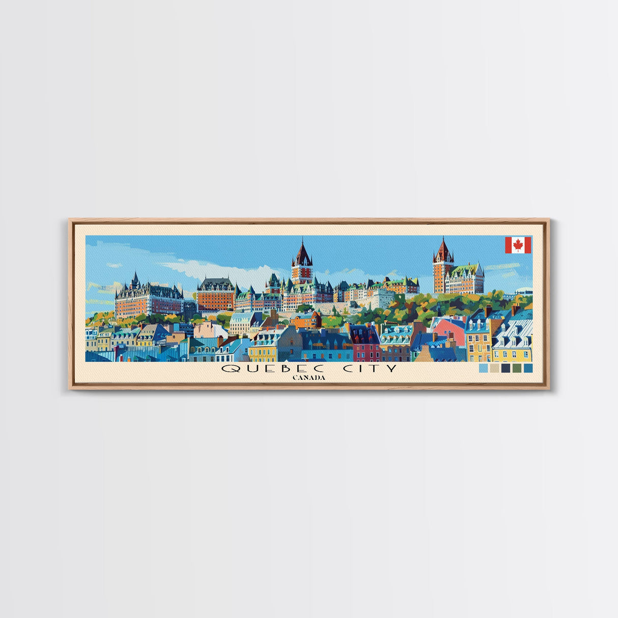 Quebec City, Canada Panoramic Canvas Print, Quebec City, Canada Painting, Canada Art, Quebec City Travel Poster, Travel Art, Vacation Gift