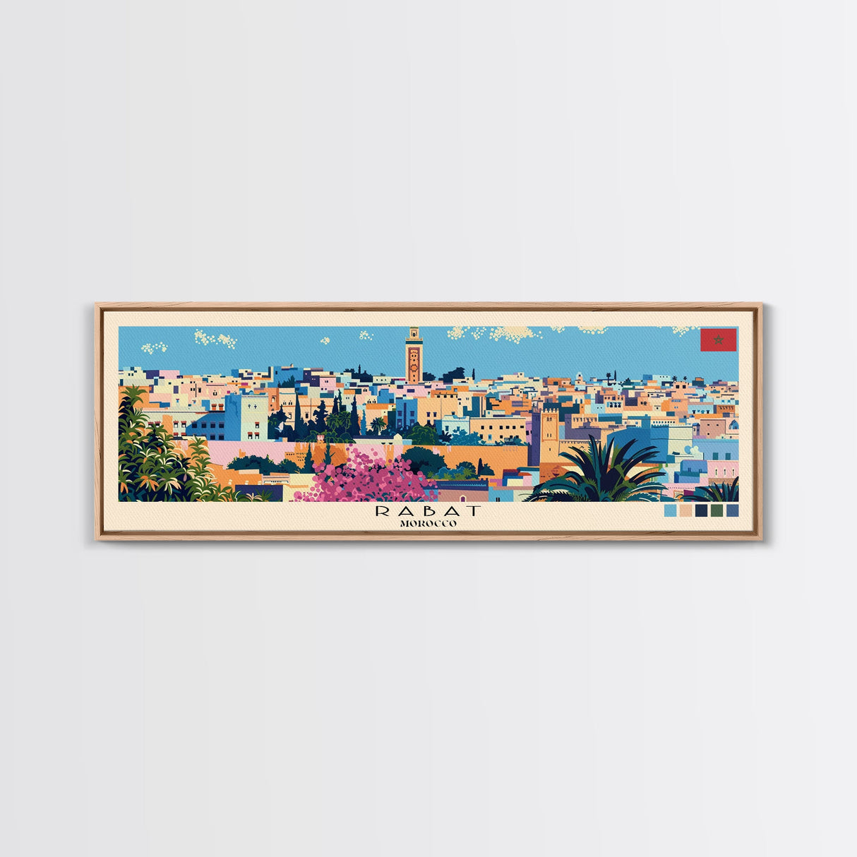 Rabat, Morocco Panoramic Canvas Print, Rabat, Morocco Painting, Morocco Art, Rabat Travel Poster, Travel Art, Housewarming Gift