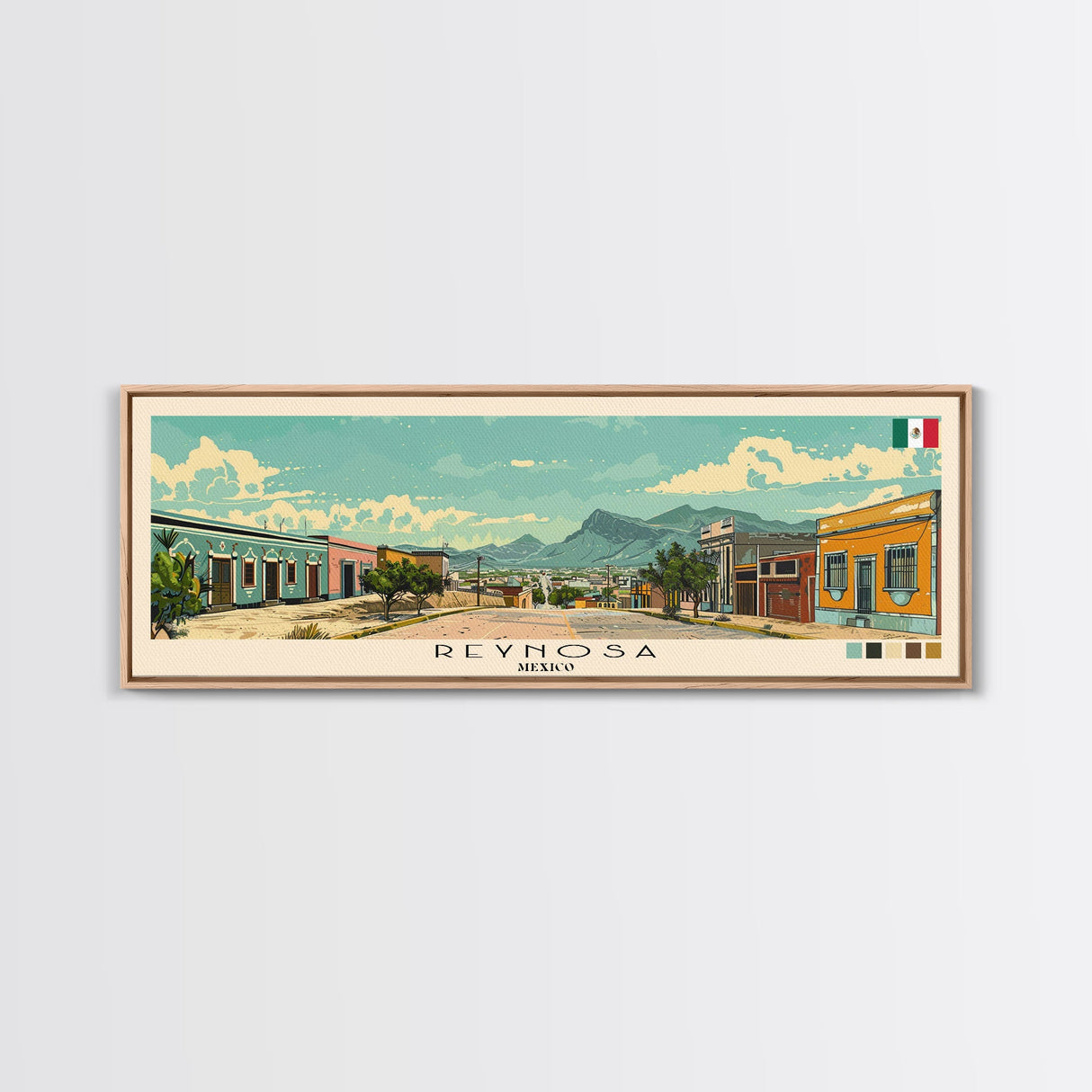 Reynosa, Mexico Panoramic Canvas Print, Reynosa, Mexico Painting, Mexico Art, Reynosa Travel Poster, Travel Art, Guest Room Painting