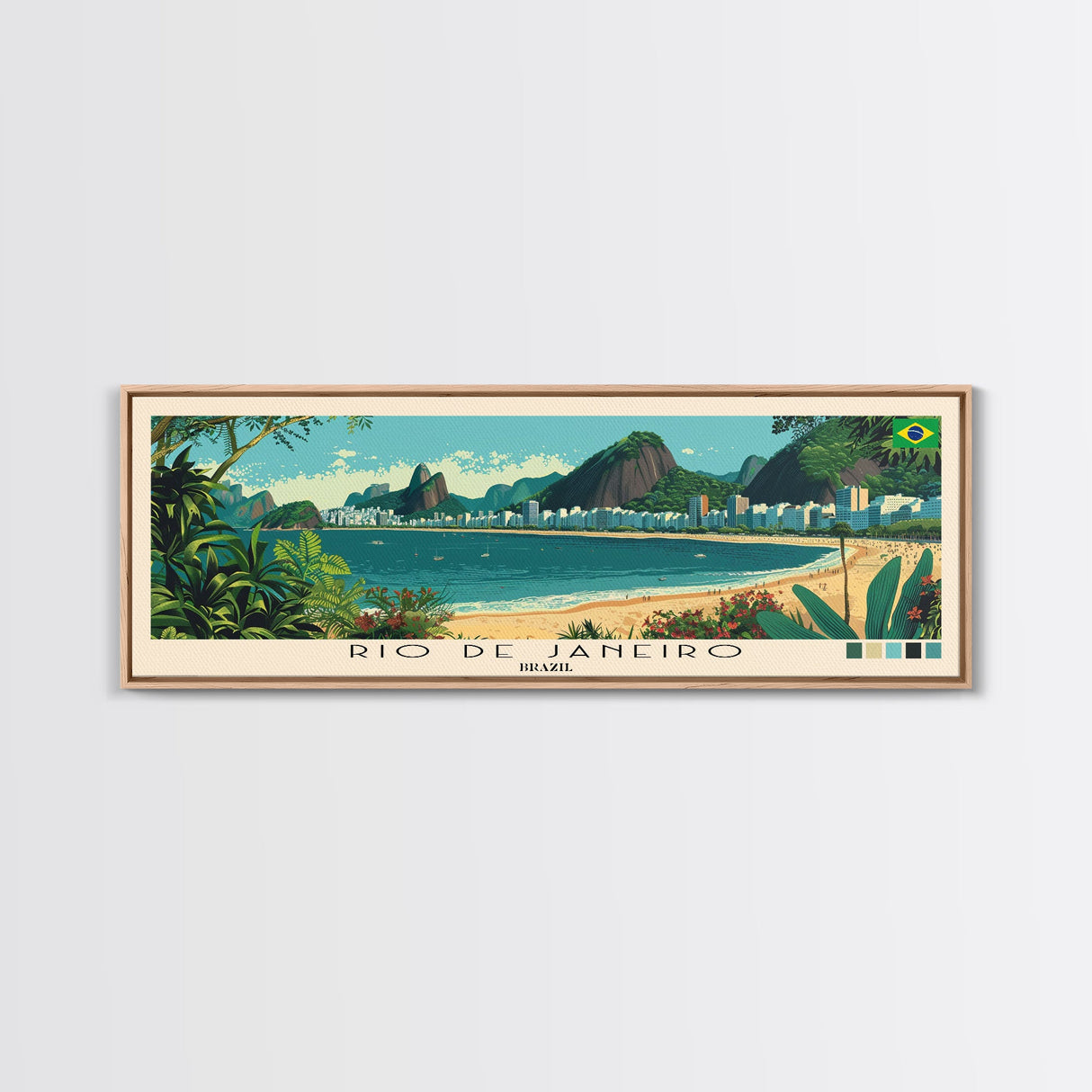 Rio de Janeiro, Brazil Panoramic Canvas Print, Rio de Janeiro, Brazil Painting, Brazil Art, Rio de Janeiro Travel Poster, Travel Art, Guest Room Painting