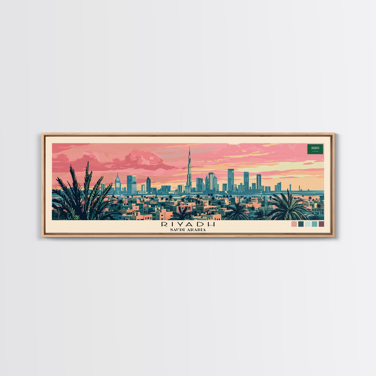 Riyadh, Saudi Arabia Panoramic Canvas Print, Riyadh, Saudi Arabia Painting, Saudi Arabia Art, Riyadh Travel Poster, Travel Art, Housewarming Gift