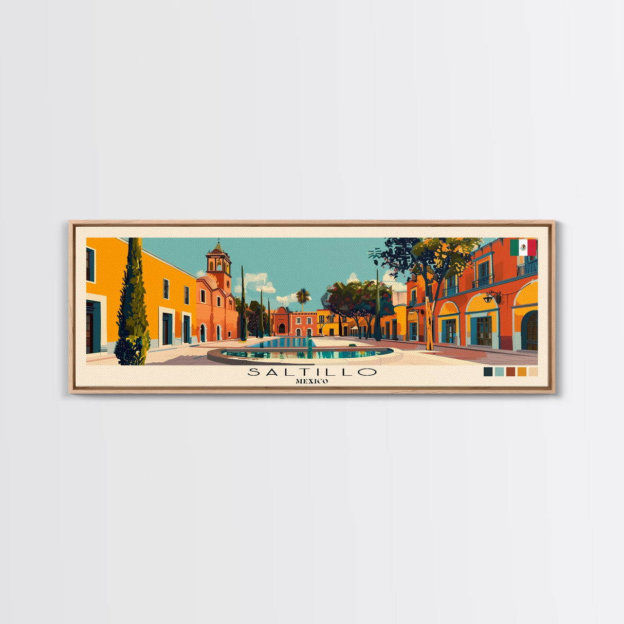 Saltillo, Mexico Panoramic Canvas Print, Saltillo, Mexico Painting, Mexico Art, Saltillo Travel Poster, Travel Art, Housewarming Gift