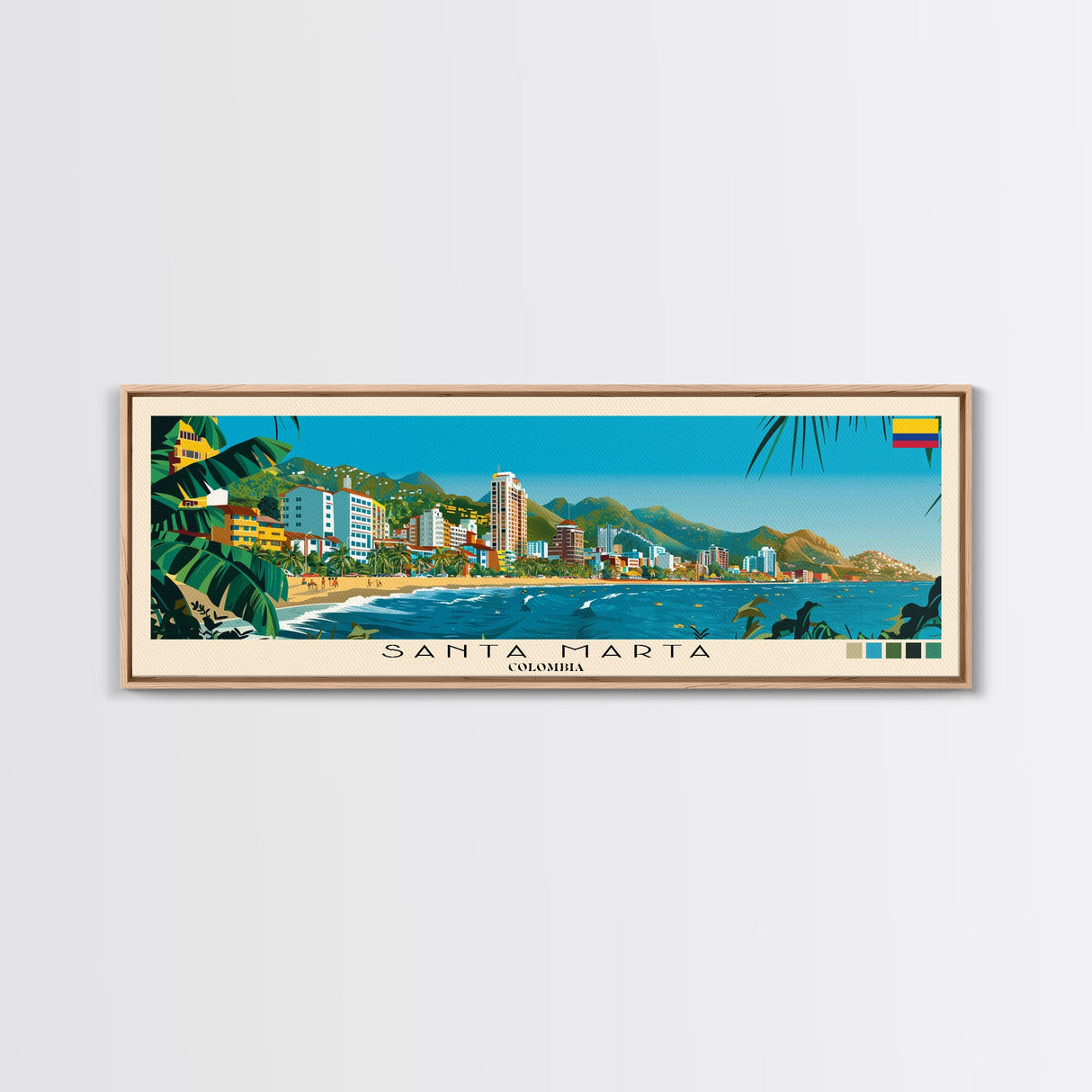 Santa Marta, Colombia Panoramic Canvas Print, Santa Marta, Colombia Painting, Colombia Art, Santa Marta Travel Poster, Travel Art, Guest Room Painting