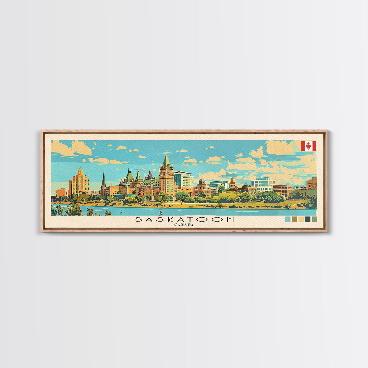 Saskatoon, Canada Panoramic Canvas Print, Saskatoon, Canada Painting, Canada Art, Saskatoon Travel Poster, Travel Art, Guest Room Painting