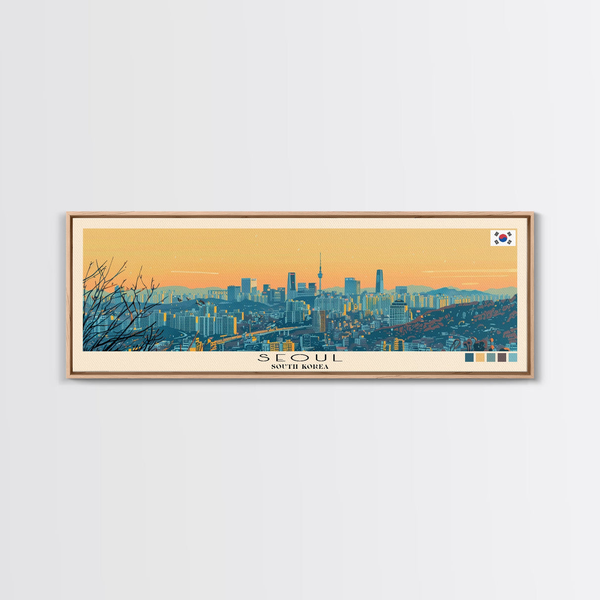 Seoul, South Korea Panoramic Canvas Print, Seoul, South Korea Painting, South Korea Art, Seoul Travel Poster, Travel Art, Vacation Gift