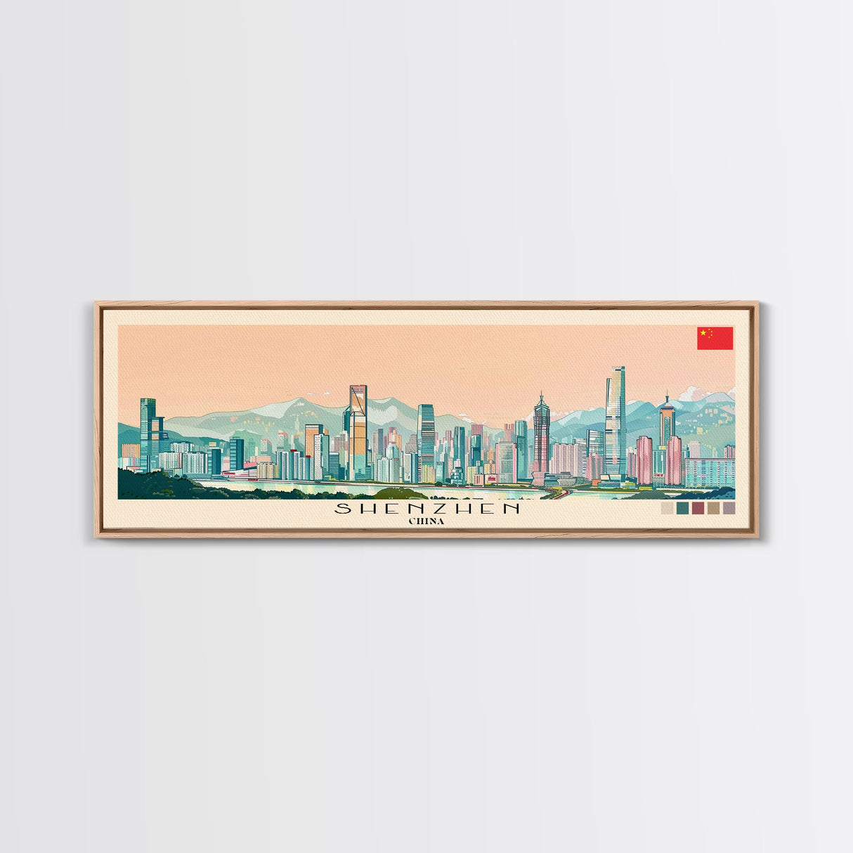 Shenzhen, China Panoramic Canvas Print, Shenzhen, China Painting, China Art, Shenzhen Travel Poster, Travel Art, Living Room Painting