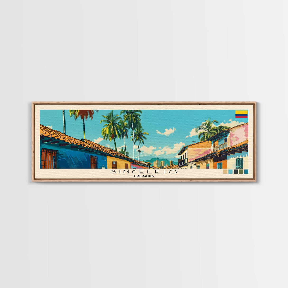 Sincelejo, Colombia Panoramic Canvas Print, Sincelejo, Colombia Painting, Colombia Art, Sincelejo Travel Poster, Travel Art, Living Room Painting