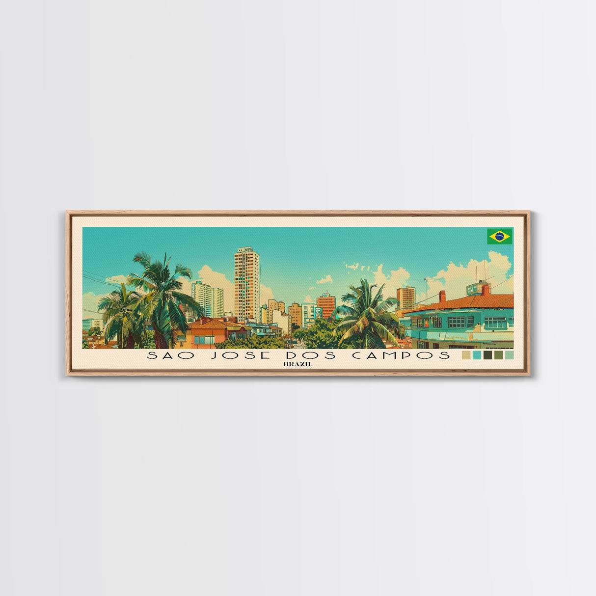 Sao Jose dos Campos, Brazil Panoramic Canvas Print, Sao Jose dos Campos, Brazil Painting, Brazil Art, Sao Jose dos Campos Travel Poster, Travel Art, Guest Room Painting